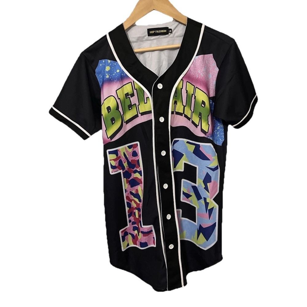 Hop Fashion Bel Air #13 Black Men's Medium Unisex Hip Hop Button Jersey-000249